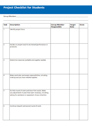 Project Checklist for Students