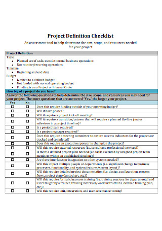 Project Definition Checklist