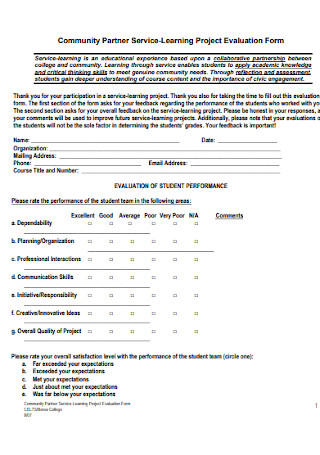 Project Evaluation Form 