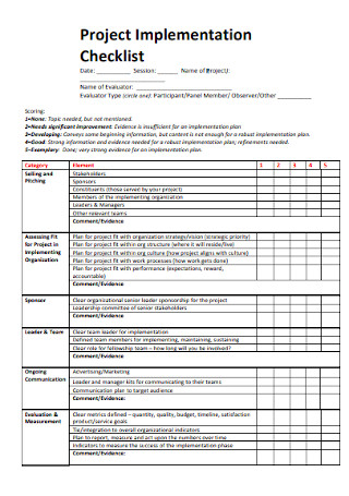 Project Implementation Checklist