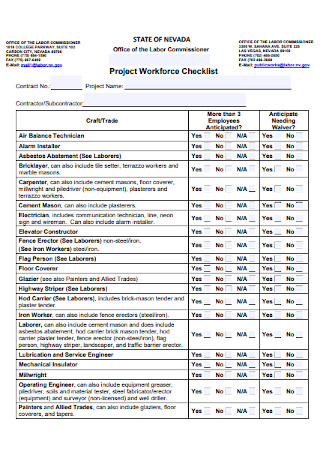 Project Workforce Checklist 