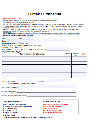 Purchase Order Form Format