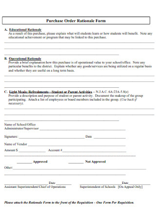 Purchase Order Rationale Form