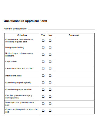 Questionnaire Appraisal Form