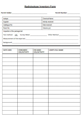 Radioisotope Inventory Form