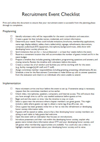 Recruitment Event Checklist