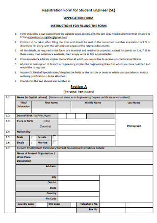 Registration Form for Student Engineer