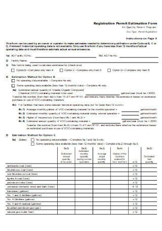 Registration Permit Estimation Form