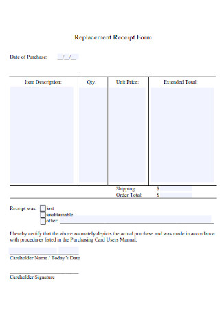 Replacement Receipt Form Example