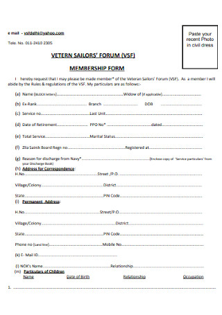 Sailors Membership Form