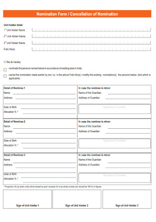 Sample Cancellation of Nomination Form