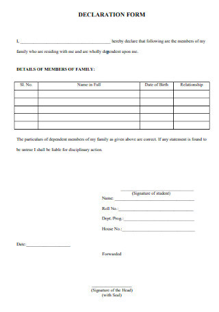 Sample Declaration Form Template