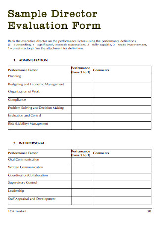Sample Director Evaluation Form 