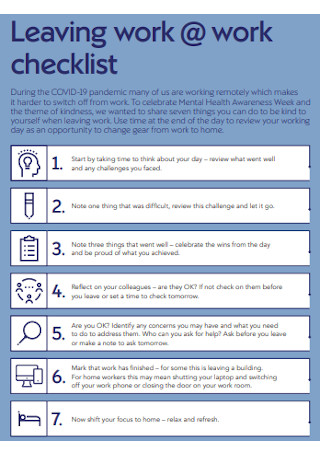 Sample Leaving Work Checklist