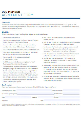 Sample Member Agreement Form