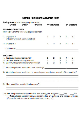 Sample Participant Evaluation Form 