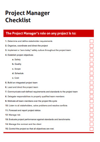 Sample Project Manager Checklist