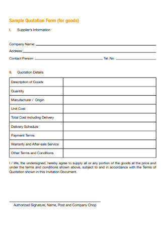 Sample Quotation Form Example