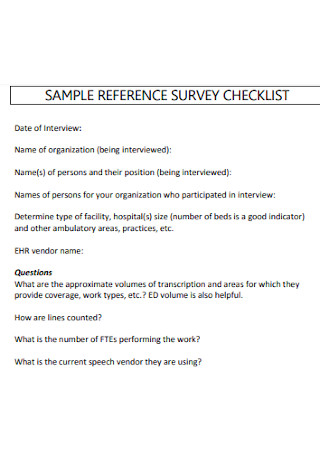 Sample Reference Survey Checklist