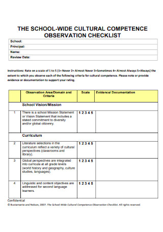 School Cultural Observation Checklist