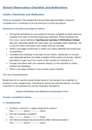 School Observation Checklist