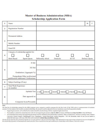School of Business Scholarship Application Form