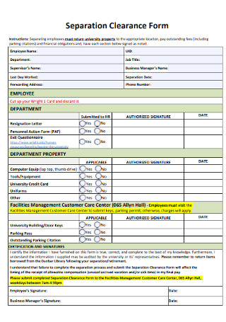 Separation Clearance Form Example
