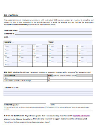 Sick Leave Form Example