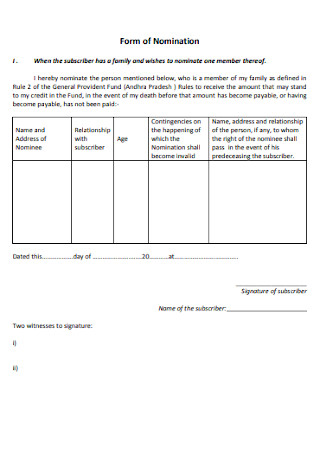 Simple Nomination Form Template