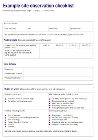 Site Observation Checklist Example