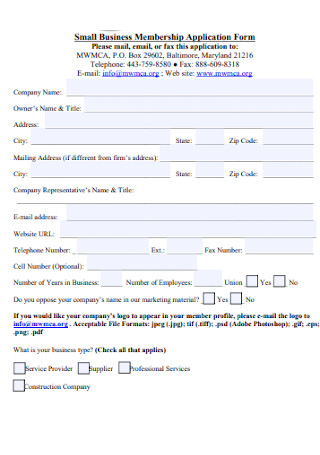 Small Business Membership Application Form