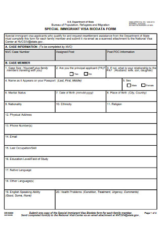 Special Visa Biodata Form