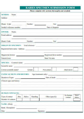 Specimen Submission Form