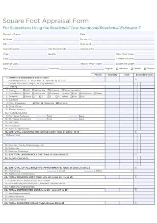 Square Foot Appraisal Form