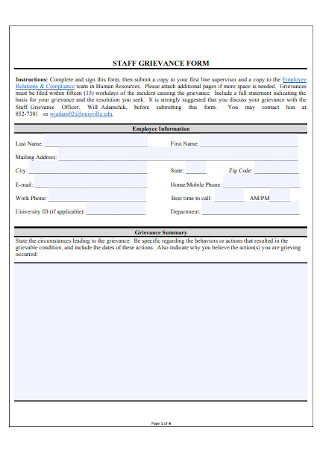 Staff Grievance Form Template