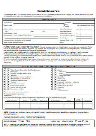 Standard Medical Release Form Example