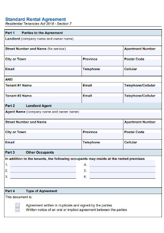 Standard Rental Agreement Form