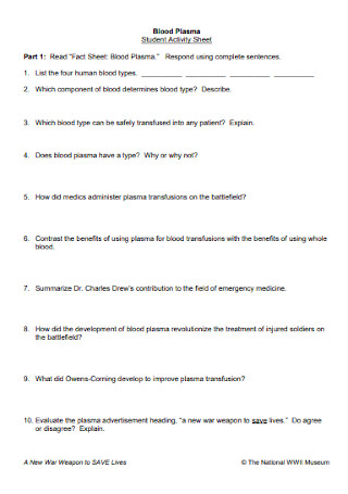 Student Activity Sheet Example