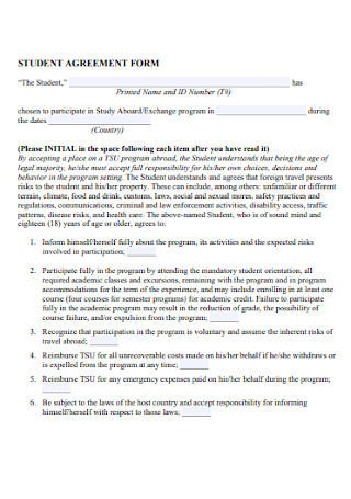 Student Contract Form