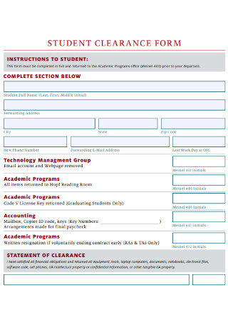 Student Clearance Form Template