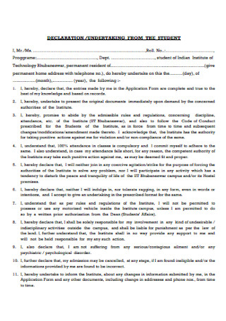 Student Declaration Form