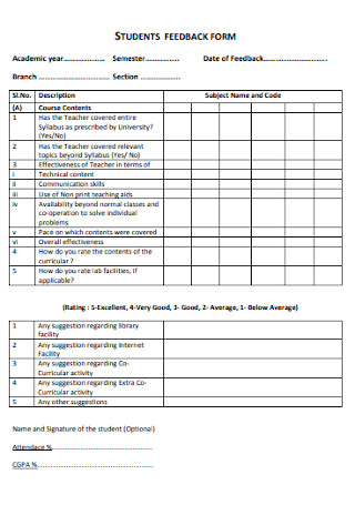 Student Feedback Form Template