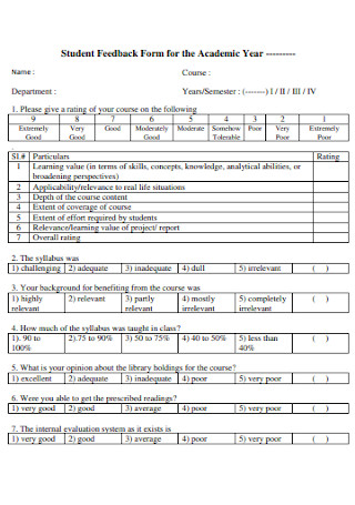 Student Feedback Form for Academic Template