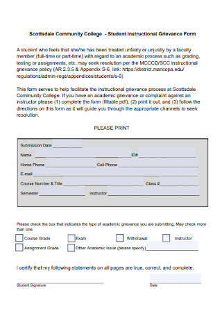 Student Instructional Grievance Form 
