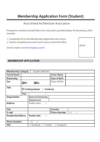 Student Membership Application Form