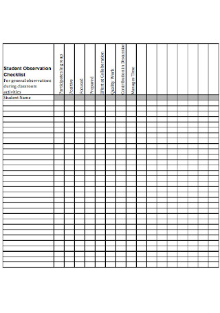 Student Observation Checklist