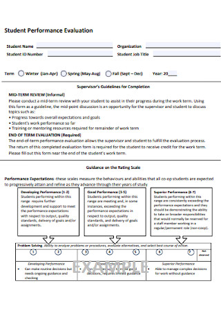 Student Performance Evaluation Form