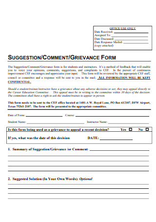 Suggestion Griveance Form