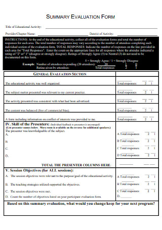 Summary Evaluation Form