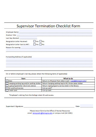 Supervisor Termination Checklist Form 